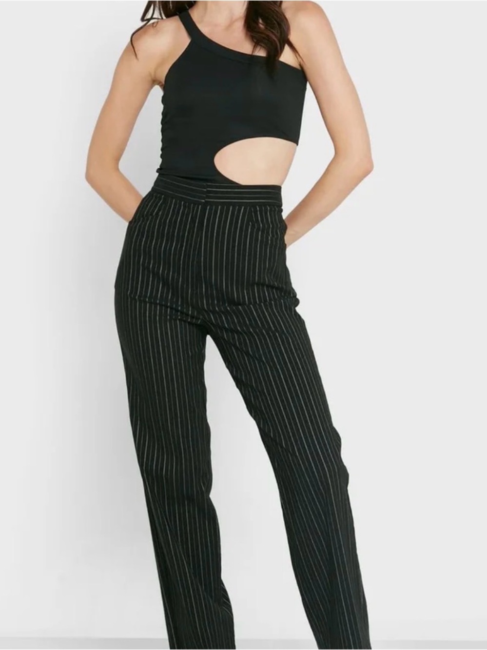 Topshop Black Asymmetric Cutout Bodysuit